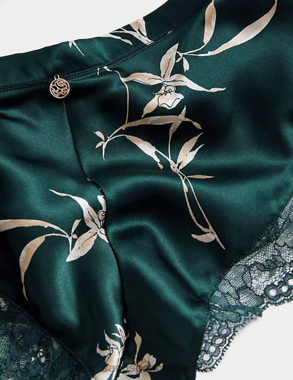 Marks and Spencer Canada - Unisex Green Mix Clothing Marks & Spencer Cassia Silk & Lace French Knickers 20VTD3707