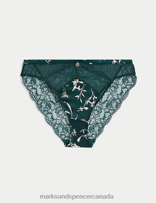 Marks and Spencer near me - Unisex Green Mix Clothing Marks & Spencer Cassia Silk & Lace High Leg Knickers 20VTD3819