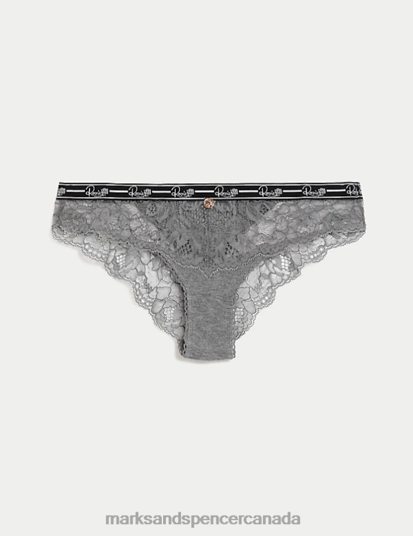 Marks and Spencer sale - Unisex Grey Marl Clothing Marks & Spencer Ribbed & Lace Brazilian Knickers 20VTD4101