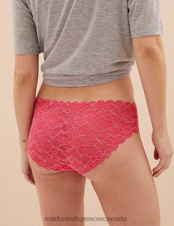 Marks and Spencer near me - Unisex Hot Pink Clothing Marks & Spencer 3pk Free Cut Lace Brazilian Knickers 20VTD4100
