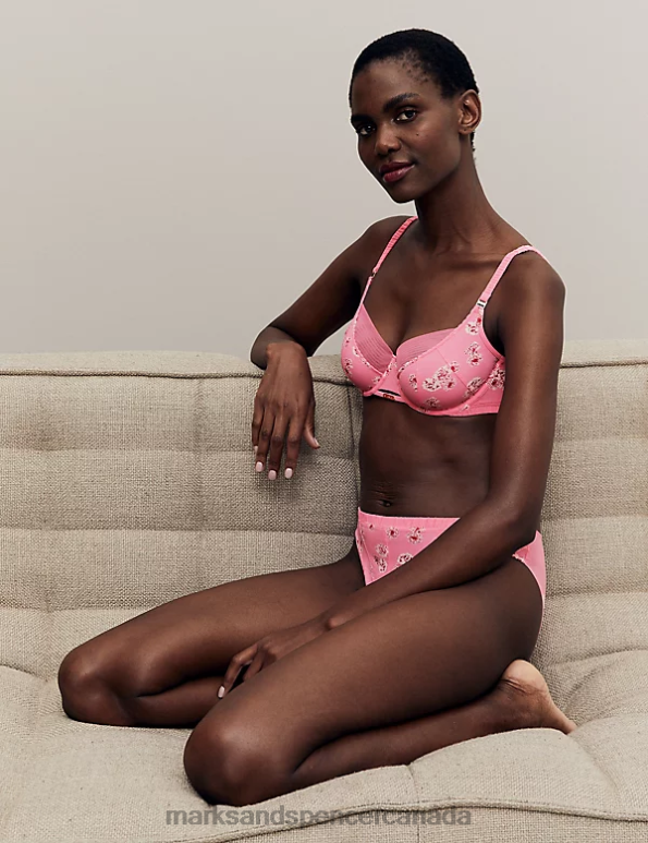 Unisex Pink Mix Clothing Marks & Spencer Floral Print High Leg Knickers 20VTD4348 - Marks and Spencer outlet