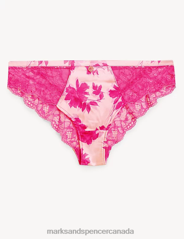 Unisex Pink Mix Clothing Marks & Spencer Laylani Silk & Lace Brazilian Knickers 20VTD3849 - Marks and Spencer Canada locations