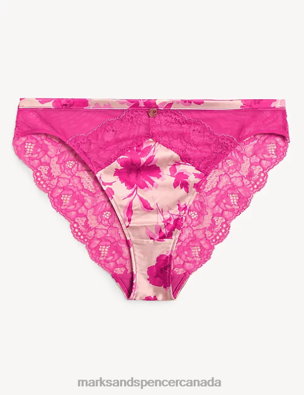 Unisex Pink Mix Clothing Marks & Spencer Laylani Silk & Lace High Leg Knickers 20VTD4554 - Marks and Spencer outlet