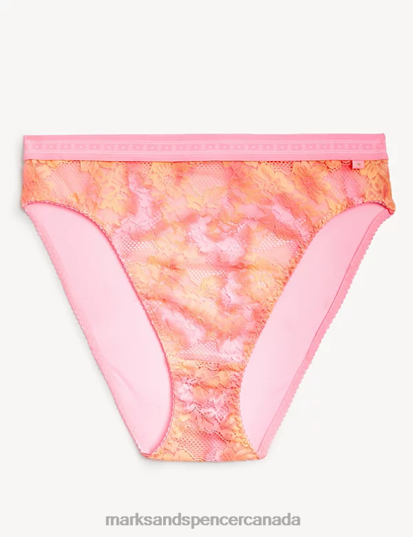 Marks and Spencer Canada - Unisex Pink Mix Clothing Marks & Spencer Meia Lace High Waisted High Leg Knickers 20VTD3852
