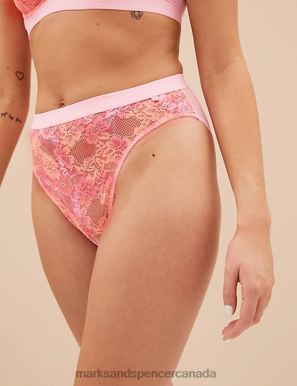 Marks and Spencer Canada - Unisex Pink Mix Clothing Marks & Spencer Meia Lace High Waisted High Leg Knickers 20VTD3852