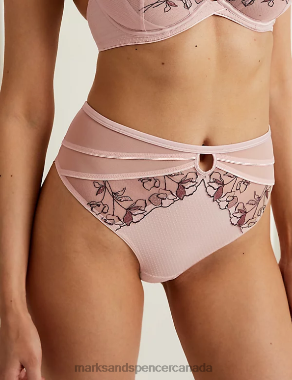 Unisex Powder Pink Clothing Marks & Spencer Iris High Waisted Brazilian Knickers 20VTD4020 - Marks and Spencer outlet