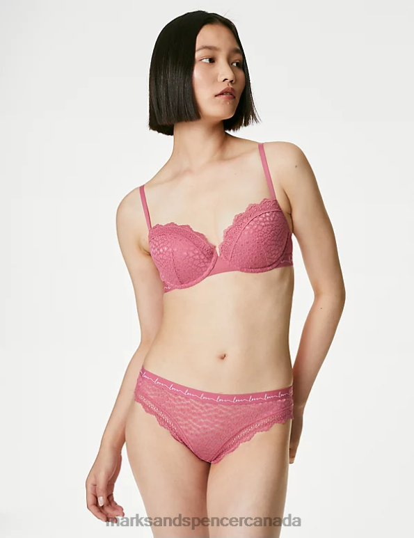 Unisex Raspberry Mix Clothing Marks & Spencer 3pk Lace & Mesh Bikini Knickers 20VTD4346 - Marks and Spencer Canada locations