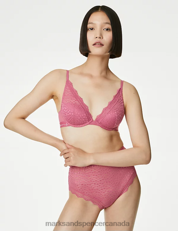 Unisex Raspberry Mix Clothing Marks & Spencer 3pk Lace & Mesh High Waisted Brazilian Knickers 20VTD4678 - Marks and Spencer online