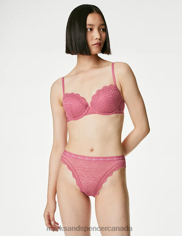 Marks and Spencer Canada - Unisex Raspberry Mix Clothing Marks & Spencer 3pk Mesh & Lace High Leg Knickers 20VTD4661