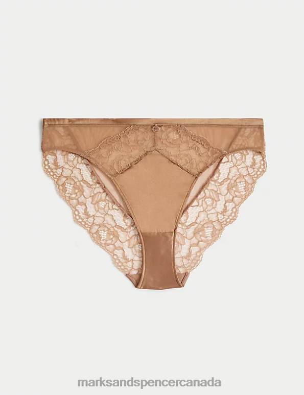 Marks and Spencer near me - Unisex Rich Amber Clothing Marks & Spencer Silk & Lace High Leg Knickers 20VTD4481
