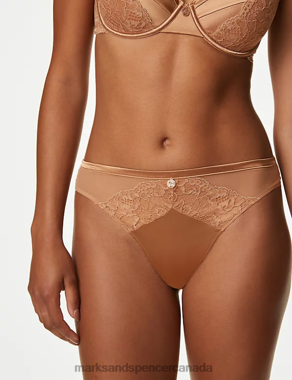 Marks and Spencer near me - Unisex Rich Amber Clothing Marks & Spencer Silk & Lace High Leg Knickers 20VTD4481