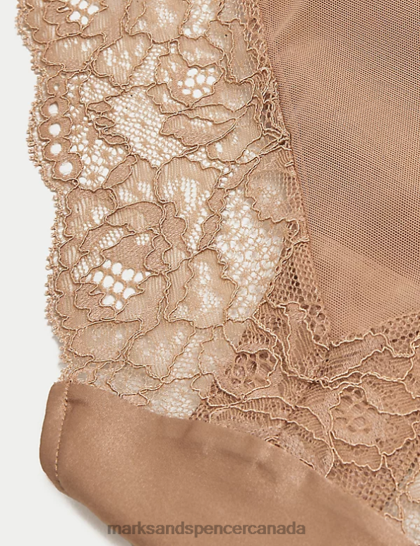 Marks and Spencer near me - Unisex Rich Amber Clothing Marks & Spencer Silk & Lace High Leg Knickers 20VTD4481