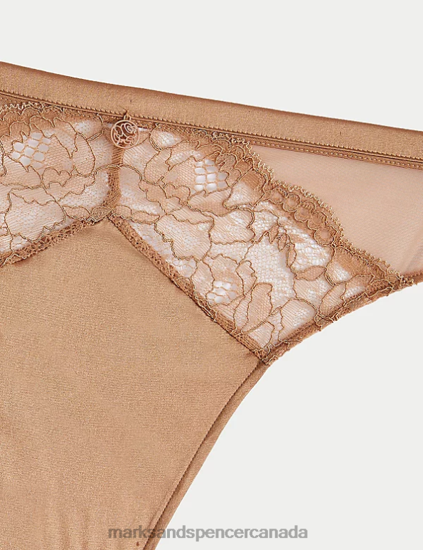 Marks and Spencer near me - Unisex Rich Amber Clothing Marks & Spencer Silk & Lace High Leg Knickers 20VTD4481