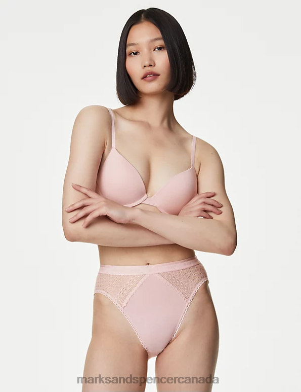 Unisex Soft Pink Clothing Marks & Spencer 3pk Cotton High Waisted High Leg Knickers 20VTD4420 - Marks and Spencer Canada locations
