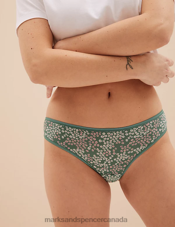 Marks and Spencer near me - Unisex Willow Green Clothing Marks & Spencer 5pk Cotton Rich Printed Brazilian Knickers 20VTD4300