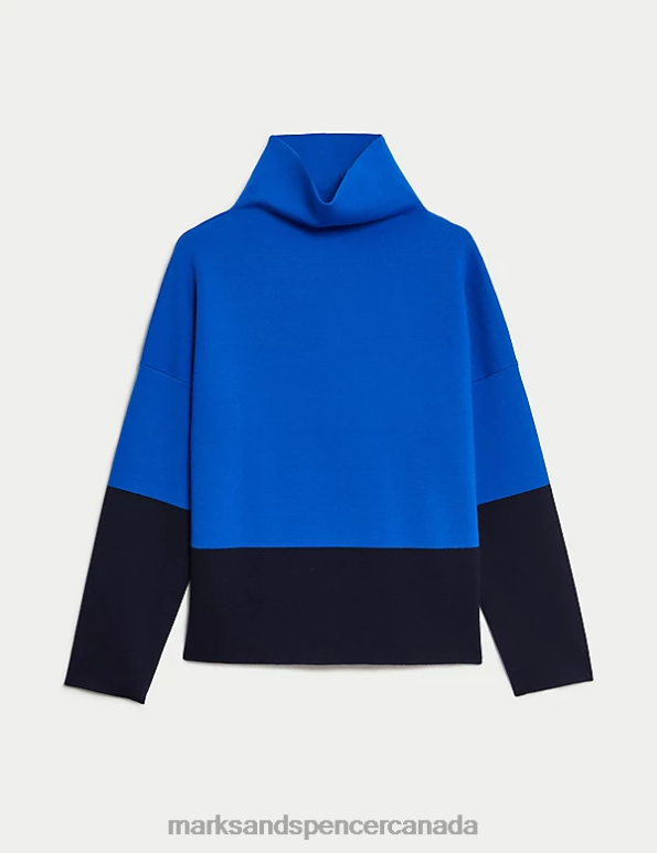 Marks and Spencer near me - Unisex Blue Mix Clothing Marks & Spencer Merino Wool Rich Colour Block Jumper 20VTD1121