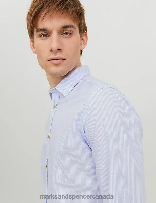 Marks and Spencer sale - Unisex Blue Clothing Marks & Spencer Cotton Rich Striped Oxford Shirt 20VTD5557