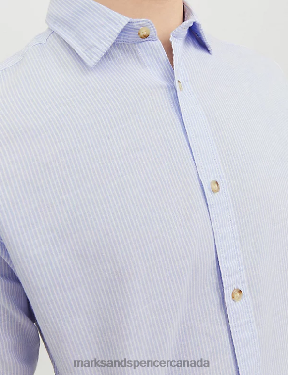 Marks and Spencer sale - Unisex Blue Clothing Marks & Spencer Cotton Rich Striped Oxford Shirt 20VTD5557