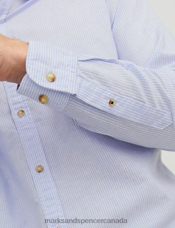 Marks and Spencer sale - Unisex Blue Clothing Marks & Spencer Cotton Rich Striped Oxford Shirt 20VTD5557