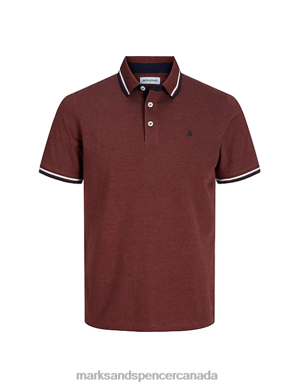 Unisex Burnt Orange Clothing Marks & Spencer Slim Fit Pure Cotton Tipped Polo Shirt 20VTD5234 - Marks and Spencer online