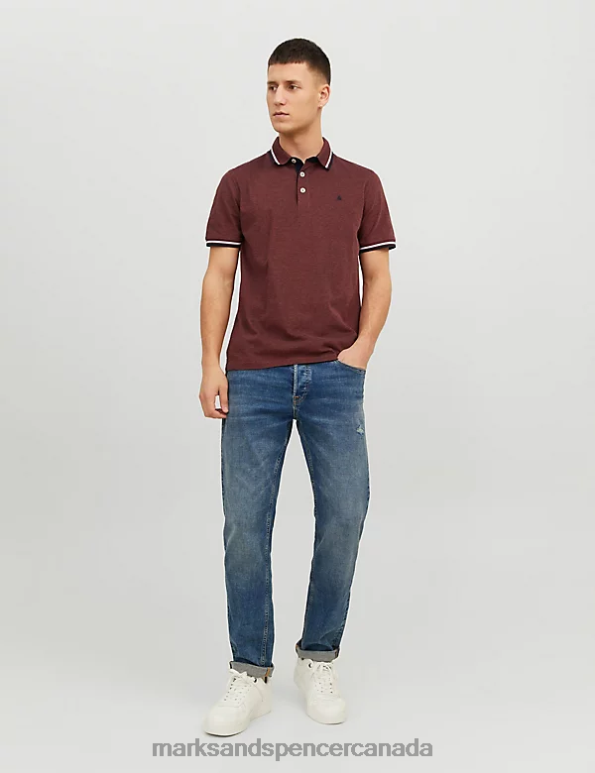 Unisex Burnt Orange Clothing Marks & Spencer Slim Fit Pure Cotton Tipped Polo Shirt 20VTD5234 - Marks and Spencer online