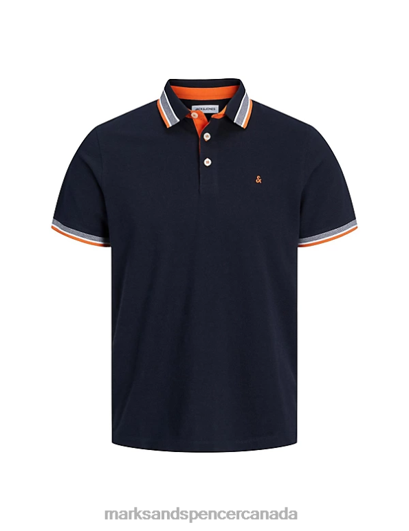 Unisex Dark Navy Clothing Marks & Spencer Slim Fit Pure Cotton Tipped Polo Shirt 20VTD5236 - Marks and Spencer outlet