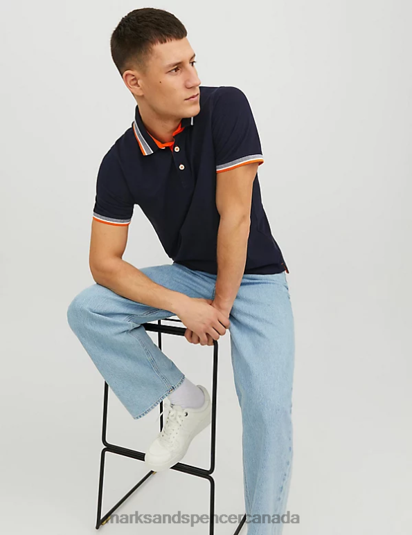 Unisex Dark Navy Clothing Marks & Spencer Slim Fit Pure Cotton Tipped Polo Shirt 20VTD5236 - Marks and Spencer outlet