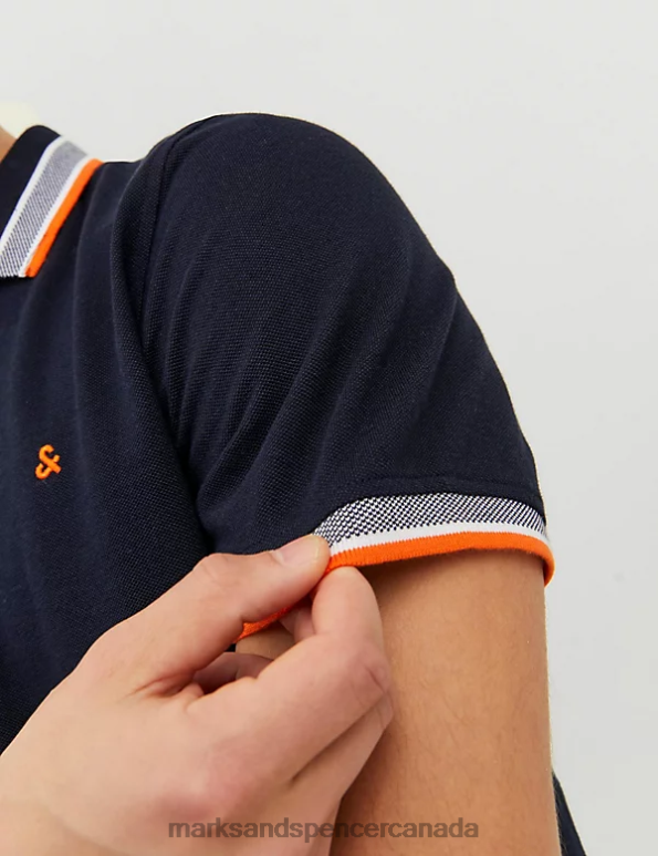 Unisex Dark Navy Clothing Marks & Spencer Slim Fit Pure Cotton Tipped Polo Shirt 20VTD5236 - Marks and Spencer outlet