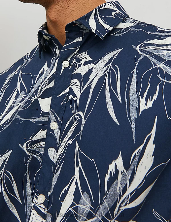 Unisex Navy Clothing Marks & Spencer Pure Cotton Leaf Print Oxford Shirt 20VTD6748 - Marks and Spencer outlet