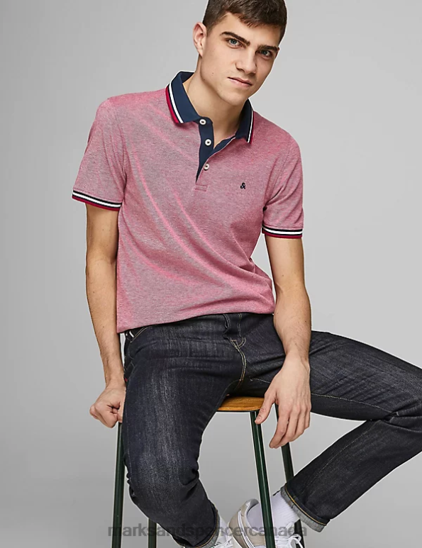 Marks and Spencer Canada - Unisex Red Clothing Marks & Spencer Slim Fit Pure Cotton Tipped Polo Shirt 20VTD5231