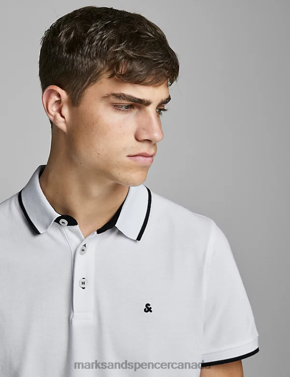 Marks and Spencer near me - Unisex White Clothing Marks & Spencer Slim Fit Pure Cotton Tipped Polo Shirt 20VTD5232