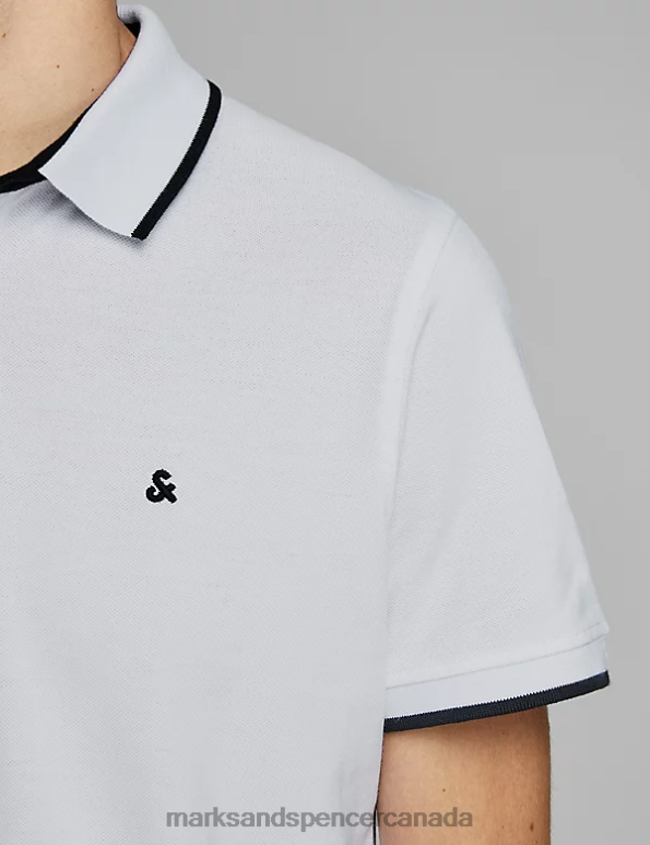 Marks and Spencer near me - Unisex White Clothing Marks & Spencer Slim Fit Pure Cotton Tipped Polo Shirt 20VTD5232