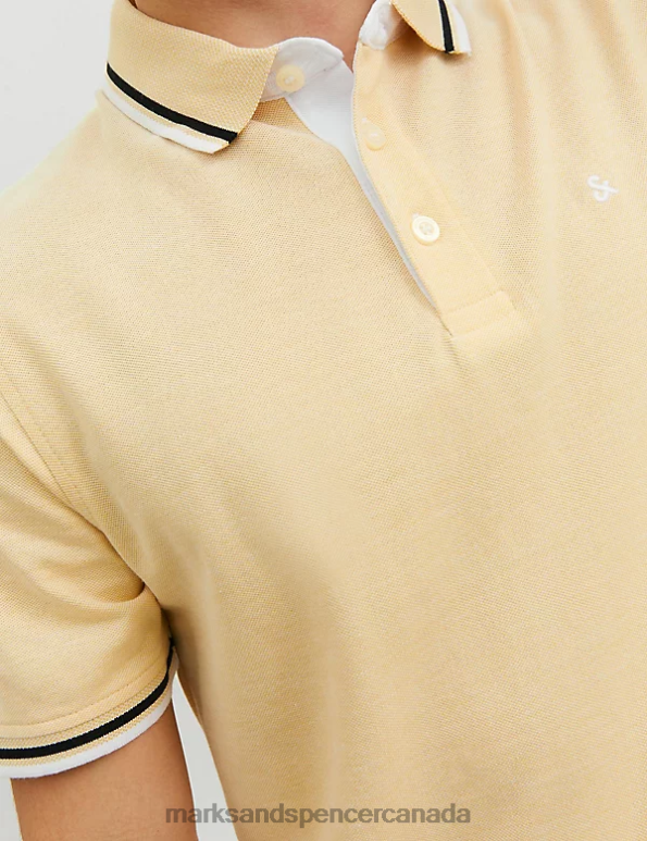 Marks and Spencer sale - Unisex Yellow Clothing Marks & Spencer Slim Fit Pure Cotton Tipped Polo Shirt 20VTD5233