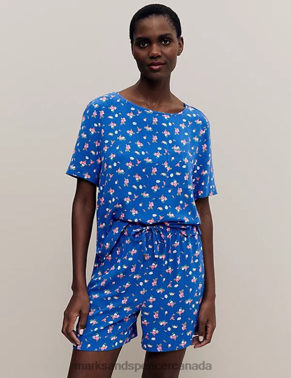 Unisex Blue Mix Clothing Marks & Spencer Floral Print Pyjama Shorts 20VTD3588 - Marks and Spencer Canada locations