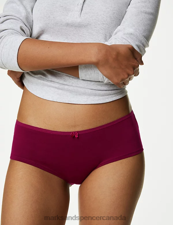 Marks and Spencer sale - Unisex Dark Red Mix Clothing Marks & Spencer 5pk Cotton Lycra Daisy Print Low Rise Shorts 20VTD3993