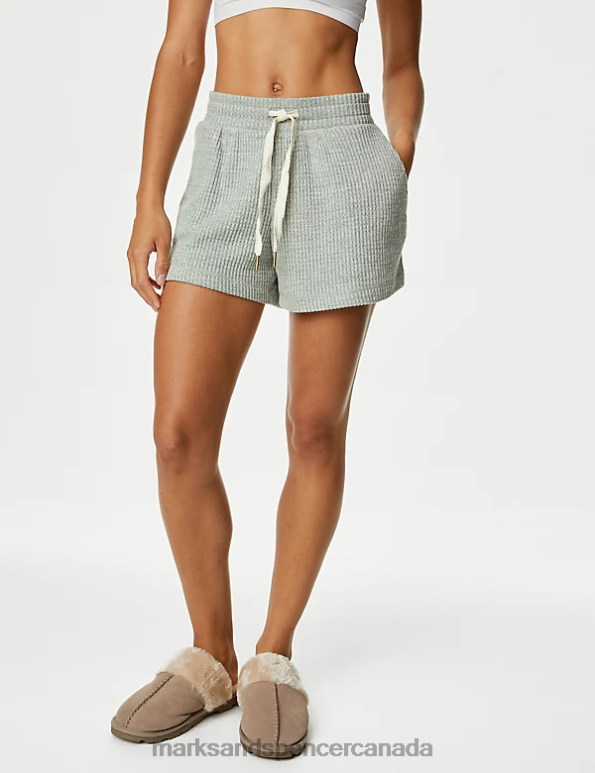 Marks and Spencer Canada - Unisex Dusty Green Clothing Marks & Spencer Waffle Pyjama Shorts 20VTD3483