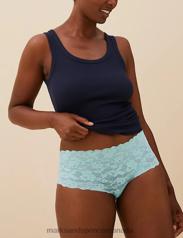Unisex Sea Green Clothing Marks & Spencer 3pk Freecut Lace High Rise Knicker Shorts 20VTD4008 - Marks and Spencer Canada locations