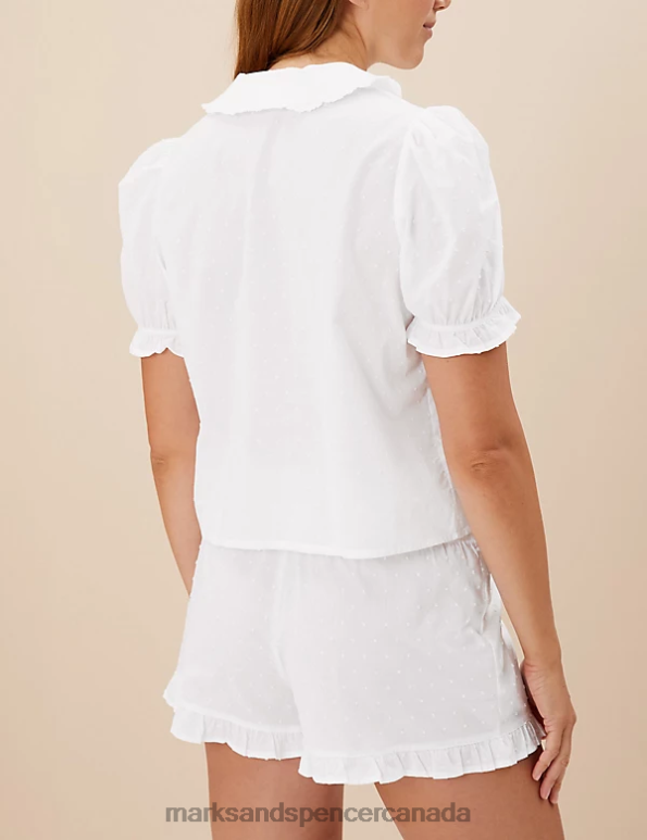 Unisex White Clothing Marks & Spencer Pure Cotton Dobby Pyjama Shorts 20VTD3586 - Marks and Spencer online