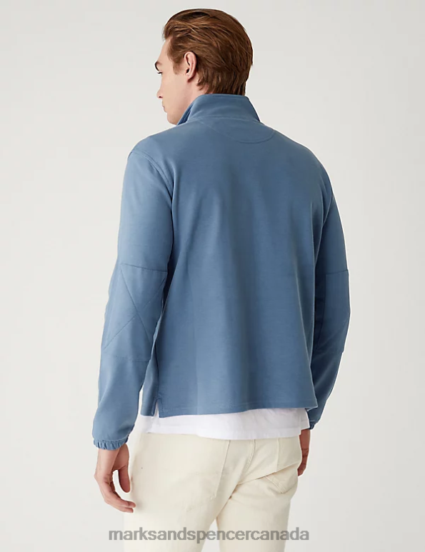 Unisex Dusty Blue Clothing Marks & Spencer Pure Cotton Funnel Neck Half Zip Sweatshirt 20VTD5991 - Marks and Spencer online