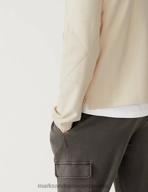 Unisex Ecru Clothing Marks & Spencer Pure Cotton Funnel Neck Half Zip Sweatshirt 20VTD6377 - Marks and Spencer Canada locations