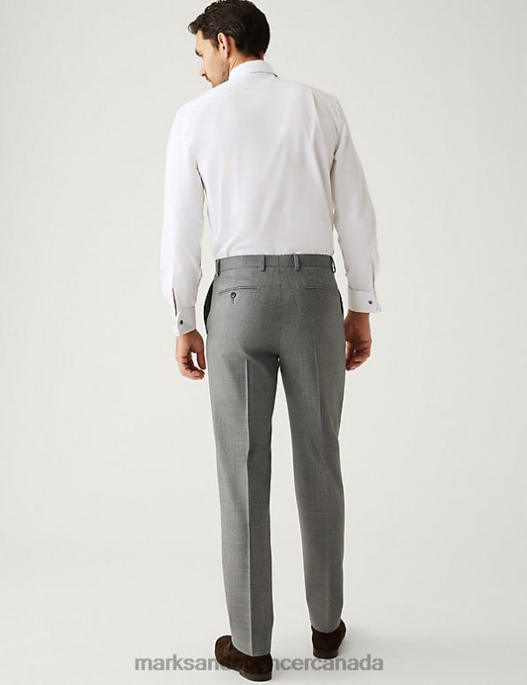 Marks and Spencer sale - Unisex Grey Mix Clothing Marks & Spencer Regular Fit Pure Wool Check Suit Trousers 20VTD5459