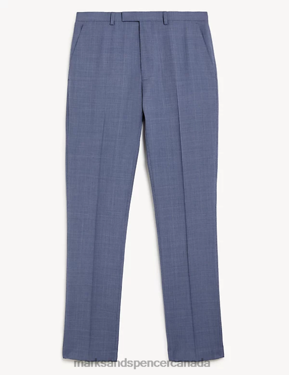 Marks and Spencer near me - Unisex Light Airforce Clothing Marks & Spencer Slim Fit Pure Wool Check Suit Trousers 20VTD5181