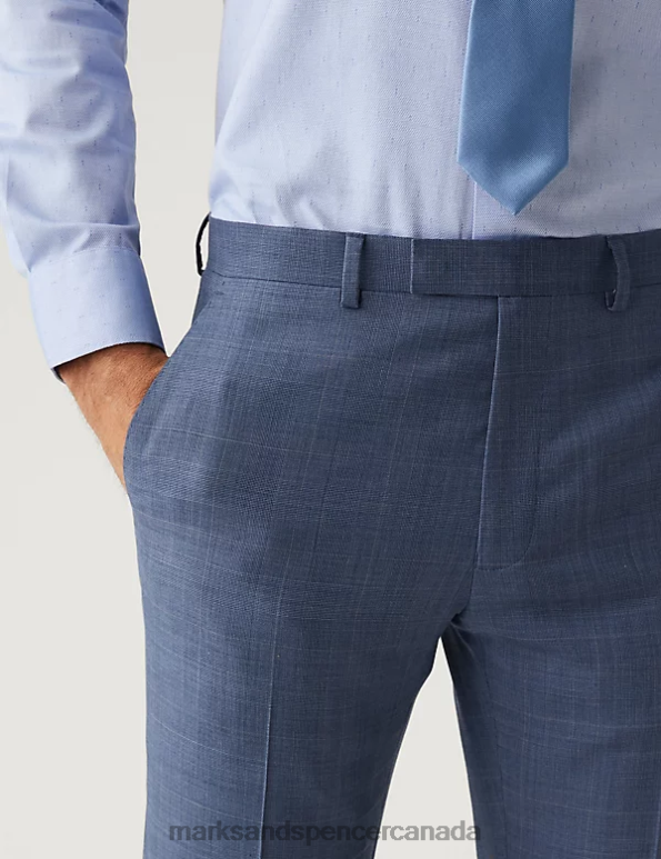 Marks and Spencer near me - Unisex Light Airforce Clothing Marks & Spencer Slim Fit Pure Wool Check Suit Trousers 20VTD5181