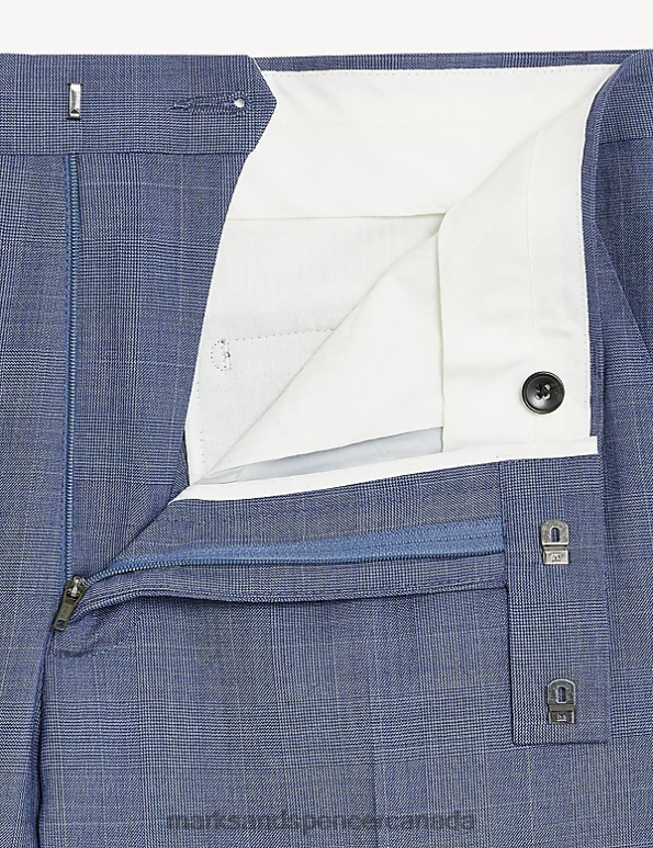 Marks and Spencer near me - Unisex Light Airforce Clothing Marks & Spencer Slim Fit Pure Wool Check Suit Trousers 20VTD5181