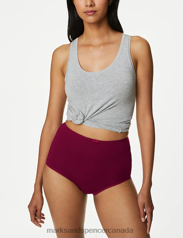 Unisex Dark Red Mix Lingerie Marks & Spencer 5pk Cotton Rich Lycra Full Briefs 20VTD3751 - Marks and Spencer online