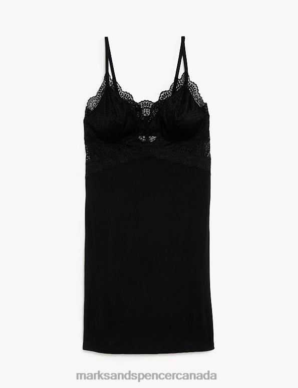 Marks and Spencer near me - Unisex Black Lingerie Marks & Spencer Lace Trim Strappy Short Chemise 20VTD3673