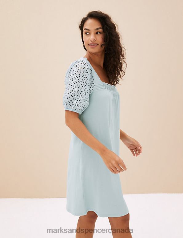 Unisex Blue Lingerie Marks & Spencer Pure Cotton Broderie Trim Short Nightdress 20VTD3548 - Marks and Spencer online