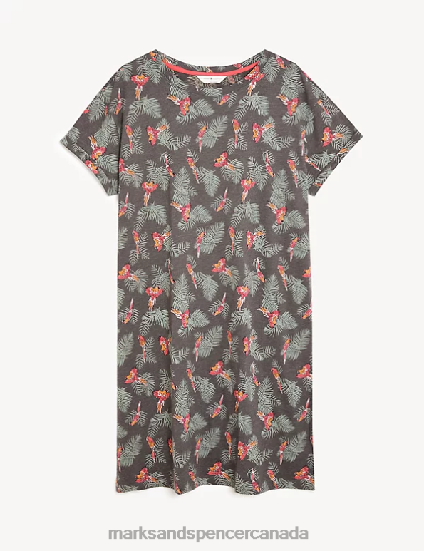 Marks and Spencer sale - Unisex Khaki Mix Lingerie Marks & Spencer Cotton Rich Parrot Print Short Nightdress 20VTD3674