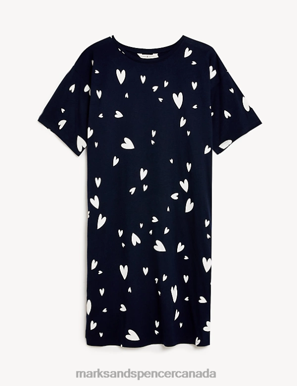 Unisex Navy Mix Lingerie Marks & Spencer Cotton Modal Short Nightdress 20VTD3577 - Marks and Spencer online