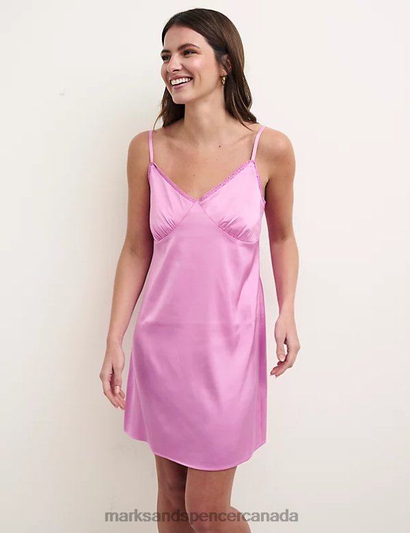 Unisex Pink Lingerie Marks & Spencer Satin Lace Trim Strappy Short Nightdress 20VTD3552 - Marks and Spencer outlet